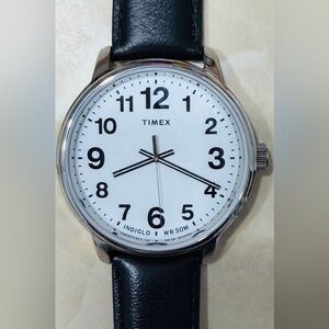 NEW Timex Black Leather Strap Watch with White Dial